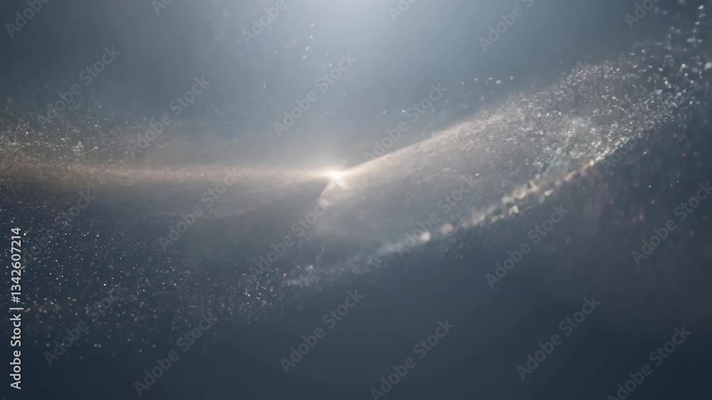 Poster abstract light particle cloud, sparkling dust effect in dark background 4k.