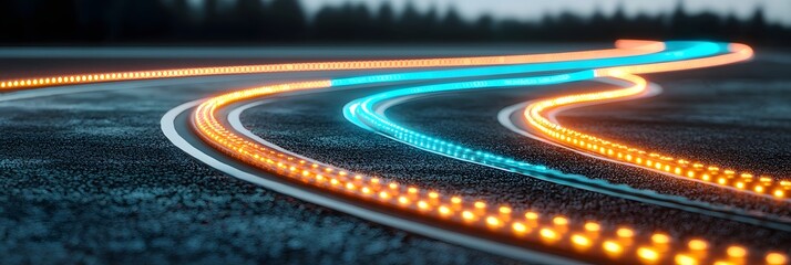 Vibrant futuristic pathways illuminated by dynamic trails of light guiding the journey towards educational and personal growth