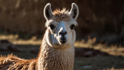 Obraz premium Close-up of a llama, soft fur, alert expression