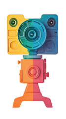 Fototapeta premium A vibrant, stylized camera with a unique design and colorful gradient, emphasizing its lens and features.