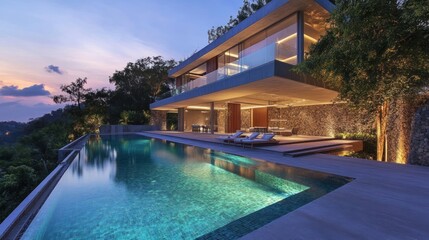 Fototapeta premium Stunning hillside villa with infinity pool