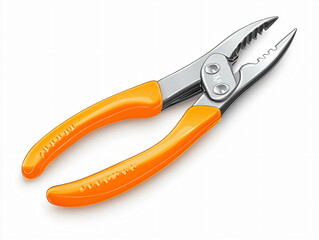 Metal pliers orange handle isolated white background hand tool gripping cutting stainless steel durable design home repair construction diy equipment essential maintenance professional workshop
