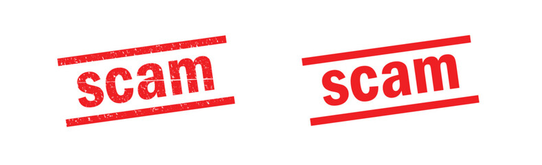 red scam rubber stamp. Scam rubber Grunge Stamp Seal. Red rubber stamp with text scam, watermark, vector.
