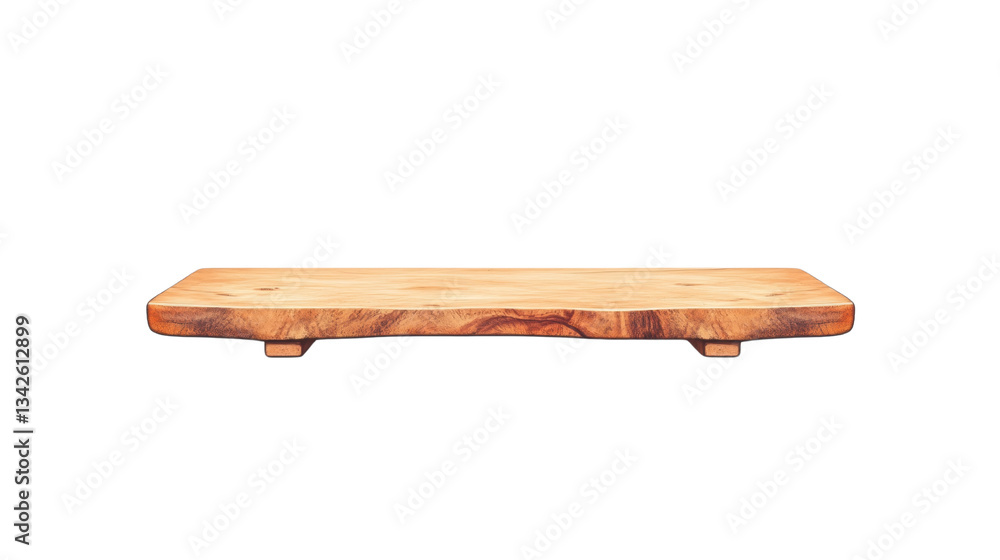 Poster a wooden shelf with a smooth surface and natural grain pattern, suitable for display or storage.