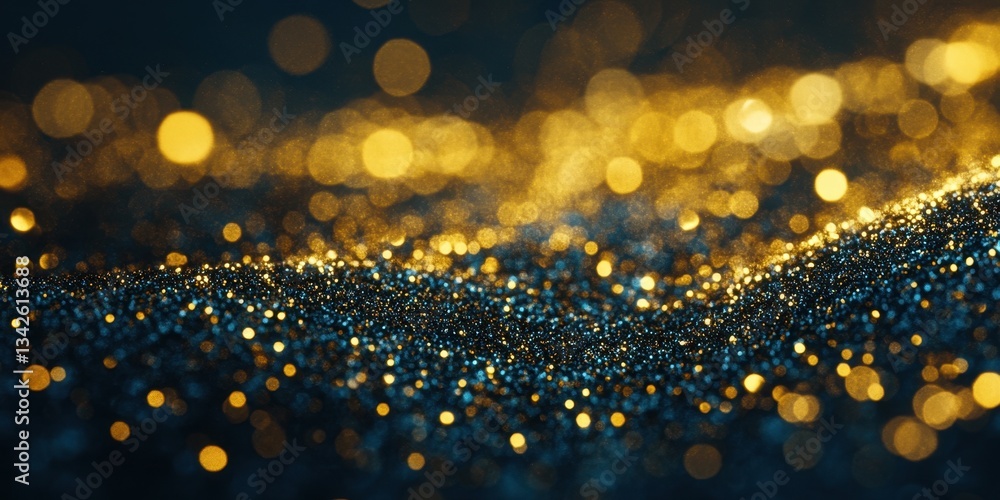 Wall mural golden and blue sparkling particles creating a wave like pattern