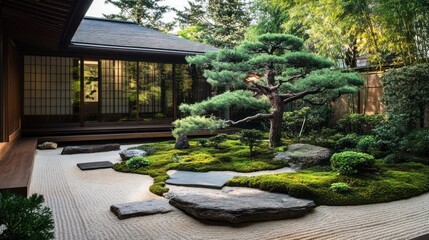 Tranquil Japanese garden courtyard