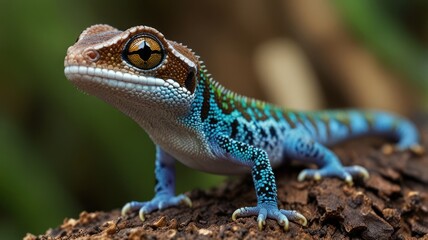 Naklejka premium Close-up of a colorful gecko on a log