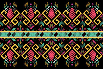 Cross stitch pattern concept showcasing traditional ethnic geometric pattern, Design for textile, background,carpet,wallpaper,clothing,wrapping,Batik,fabric,Vector illustration	
