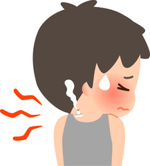 肩に灸を据える辛そうな表情の男性