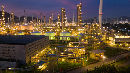 Oil Refinery plant at sunset. Gas Chemical Equipment Prodiction import export Concept, Crude Oil...