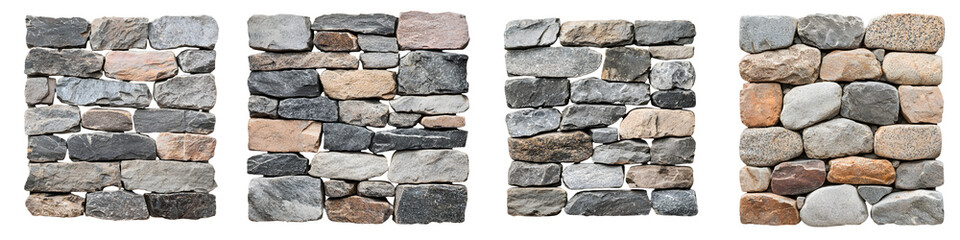 Fototapeta premium A collection of various stone wall textures and natural building materials including gray tan and brown tones creating a robust and durable architectural backdrop