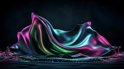 Abstract Holographic Wave  Shimmering Neon Purple Green Drape Background