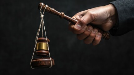 Precarious Balance, A Hand Holds Justice Hanging by a Thread