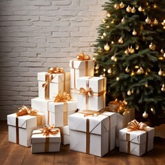 an AI Image Generator, Elegant Christmas Gifts Under a Decorated Tree