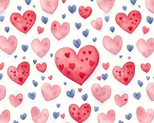 Watercolor Hearts Pattern Background.