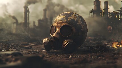 Against the backdrop of numerous factories and a murky sky full of smoke, it is a powerful reminder of the environmental challenges we face and the importance of action to protect our planet.