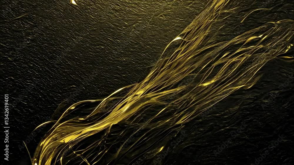 Poster abstract golden flowing lines on dark texture background video in 4k.