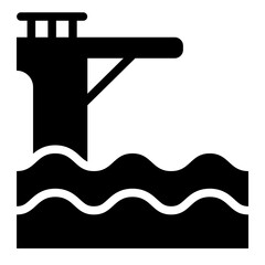 Springboard glyph icon for diving and swimming pool sports