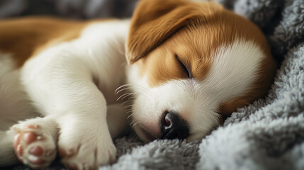 Cute sleeping puppy close up
