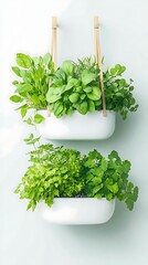 Wall-mounted herb garden for kitchen decor.
