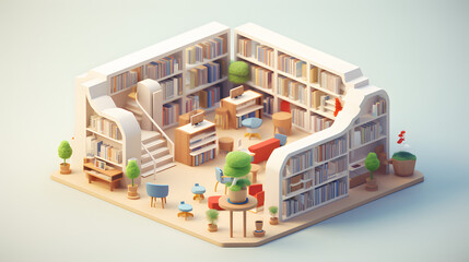 Library isometric 3D