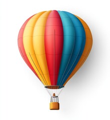 Naklejka premium Colorful Hot Air Balloon in Vibrant Shades of Red, Blue, and Yellow, Symbolizing Adventure and Freedom Against a Clean White Background