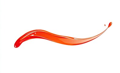 Abstract orange liquid splash, flowing curve, isolated on white.
