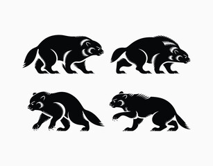 Elegant Wolverine Animal Silhouette EPS Vector Template on a White Background
