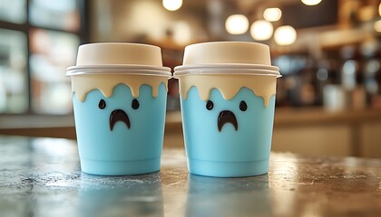 Sad Coffee Cups for Cafe Counter.