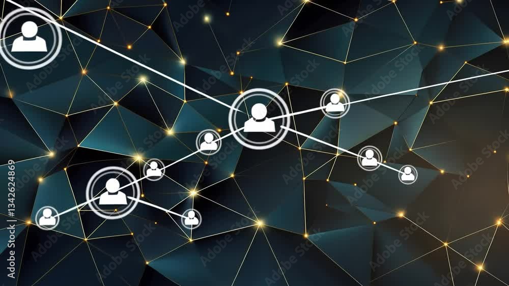 Poster network of connected users, polygonal abstract background