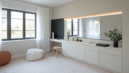 Fototapeta premium Modern Bedroom White Dresser with Mirror