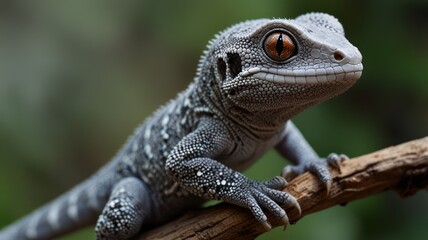 Obraz premium Close-up of a small gray lizard on a branch