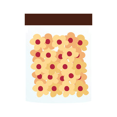 various indonesian pastry in the jar. Indonesian cookies on a white background. These thin, crispy cookies, popular during Aid al Fitri, are neatly stacked inside a clear jar,