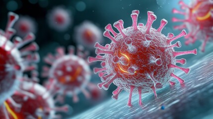 Obraz premium Close-Up View of Viral Particles in a Microscopic Environment