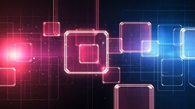 Dynamic Abstract Grid with Glowing Squares in Red and Blue for Technology Background