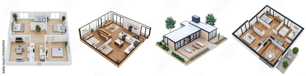 Poster comprehensive visual representation of the interior design and spatial layout of a contemporary resi