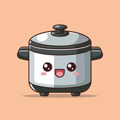 Cute Rice Cooker Cartoon Vector Icon Illustration. People Object Icon Concept Isolated Premium Vector. Flat Cartoon Style