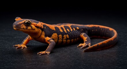 Obraz premium Close Up Of A Spotted Amphibian On A Dark Background