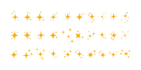 Set of Clean shining icons. Sparkle Sign. Flash symbol. Twinkle star shapes vector design. Set of Star Shapes. Christmas stars icons.