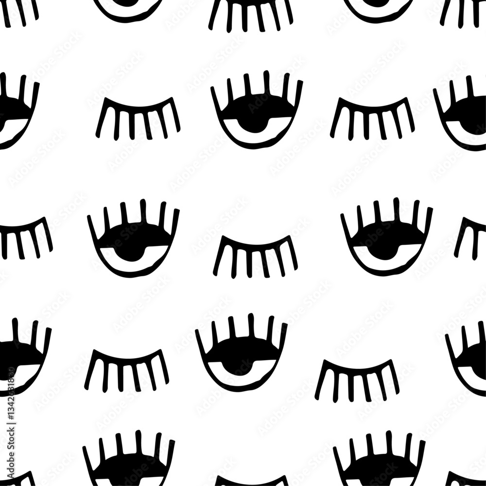 Leinwandbilder Monochrome pattern with eyes and eyelashes. Vector simple pattern in casual style. For printing on any surface. Minimalistic pattern.