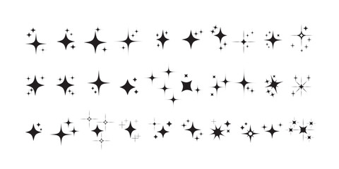 Set of Clean shining icons. Sparkle Sign. Flash symbol. Twinkle star shapes vector design. Set of Star Shapes. Christmas stars icons.