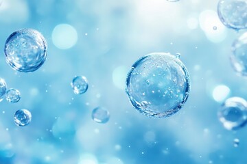 Transparent spheres are floating in a soft blue background