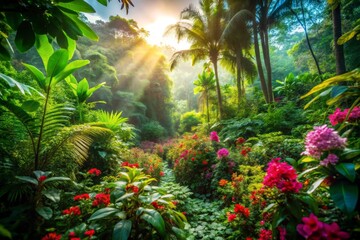 Obraz premium Lush Tropical Garden with Sunlight