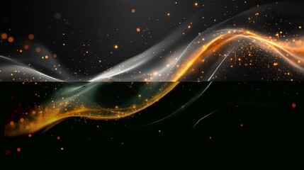 Obraz premium Abstract glowing particles wave on dark background