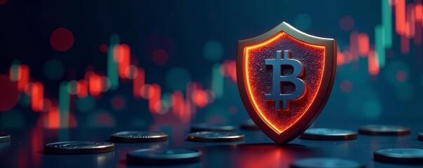 Obraz premium Shield as a safety symbol for money with a coin and profit graph, stock market, security