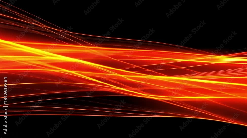 Poster dynamic display of vibrant orange and red light trails creates abstract pattern against black backgr