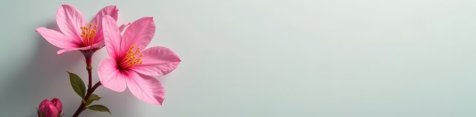 Obraz premium Single pink lagerstroemia floribunda blossom on plain backdrop, Simple, Tropical