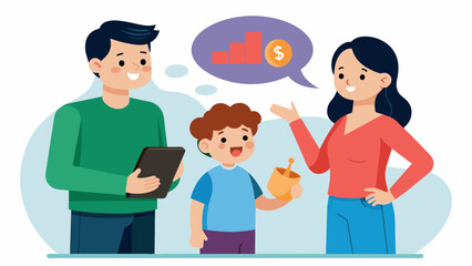 Fototapeta premium A Gen X couple engages in a heated debate about the best approach to teaching their child about financial responsibility.. Vector illustration