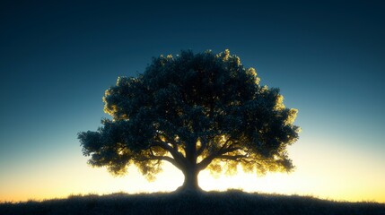 Majestic Oak Tree Sunset  Nature  Landscape  HDR  High Resolution Image