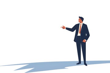 Business Person Pointing Hand Representing Strategy or Goal with White Background